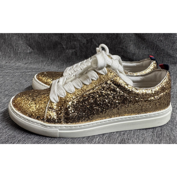 Boden Gold Glitter "Flat Form" Sneakers Lace-Up size 38 - Picture 4 of 7
